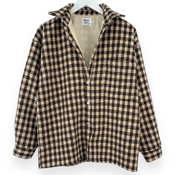 Princess Polly Harry Brown Beige Check Plaid Poly Wool Jacket S/M - Picture 1 of 9